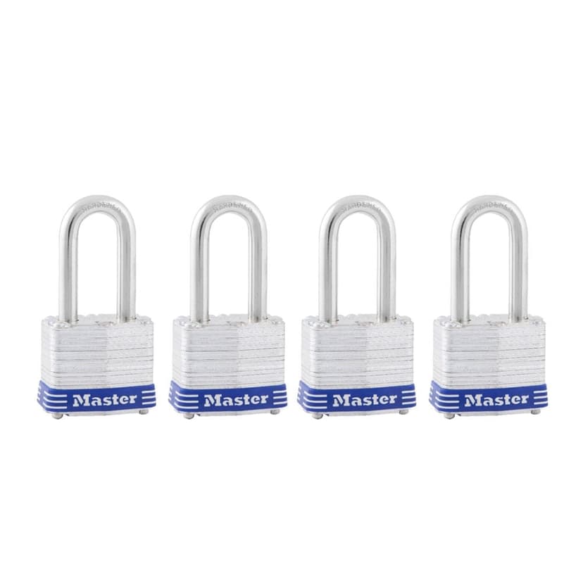 Master Lock 40mm-Wide Laminated Steel Keyed Padlocks with 38mm Shackles, Silver, 4-pk