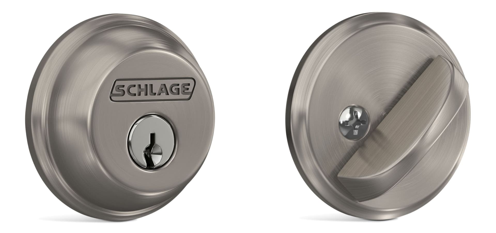 Schlage Single-Cylinder Round Deadbolt Door Lock, AAA, Satin Nickel