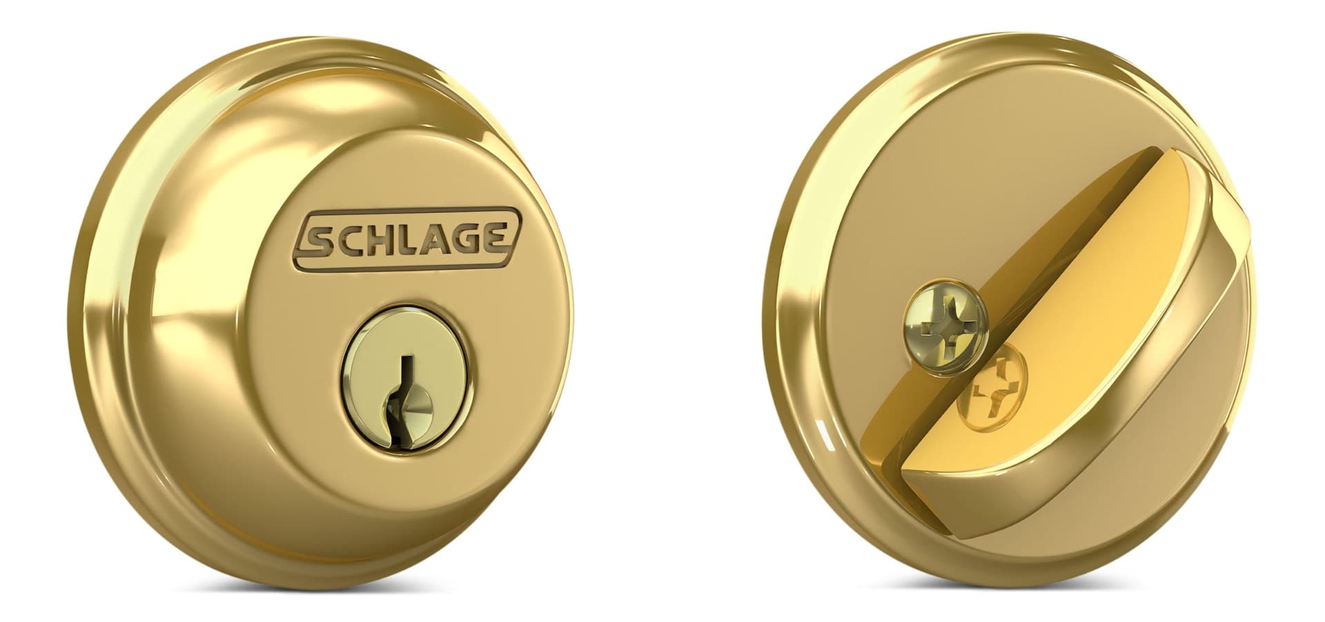 Schlage Single-Cylinder Round Deadbolt Door Lock, AAA, Polished Brass