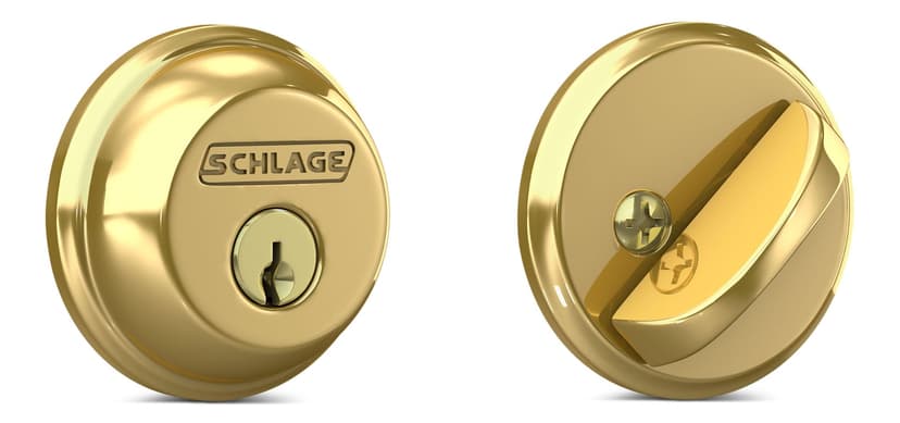 Schlage Single-Cylinder Round Deadbolt Door Lock, AAA, Polished Brass