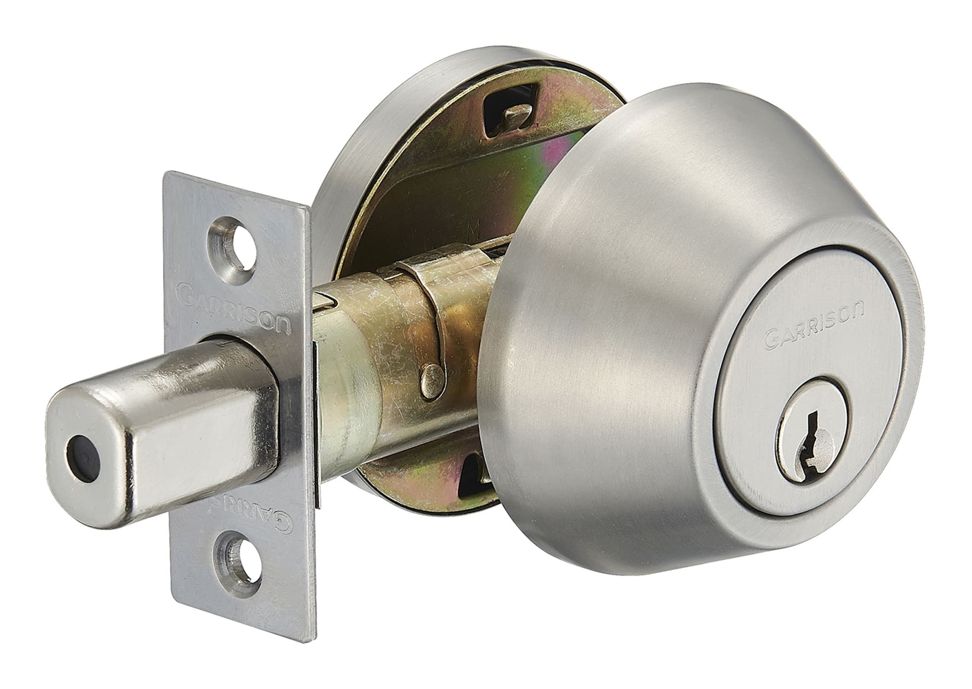 Garrison Single-Cylinder Round Deadbolt Door Lock, Stainless-Steel