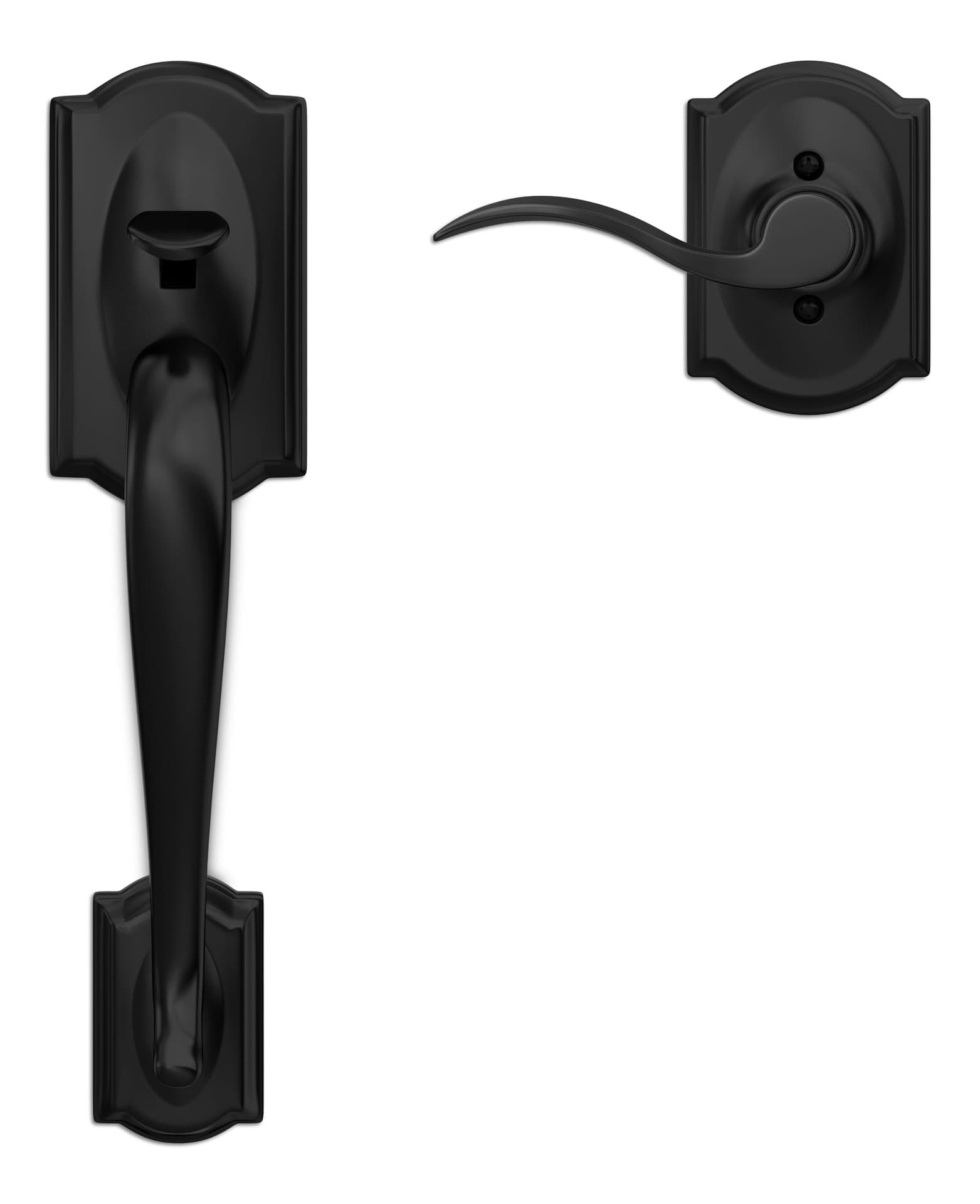 Schlage Camelot Front Entry Handleset with Accent Door Lever, Lifetime Warranty, Matte Black