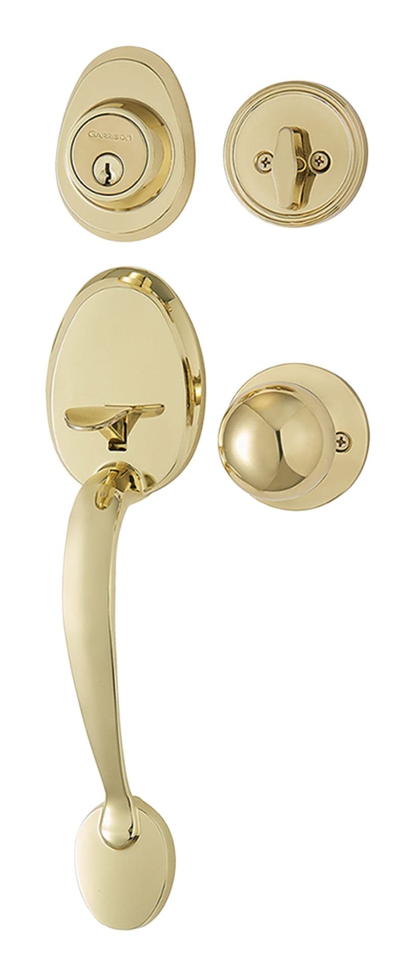 Garrison Grip Handle Set, Door Knob & Deadbolt Lock Set, Polished Brass