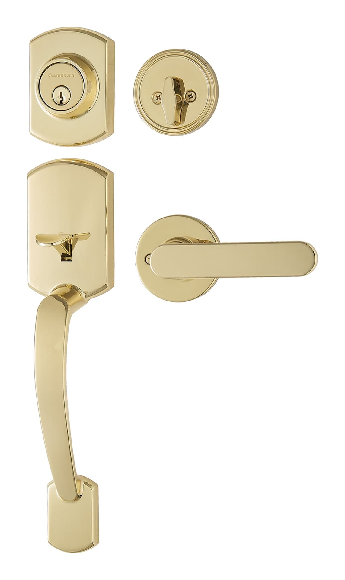 Garrison Contemporary Grip Handle Set & Deadbolt Door Lock Set with Lever, Polished Brass