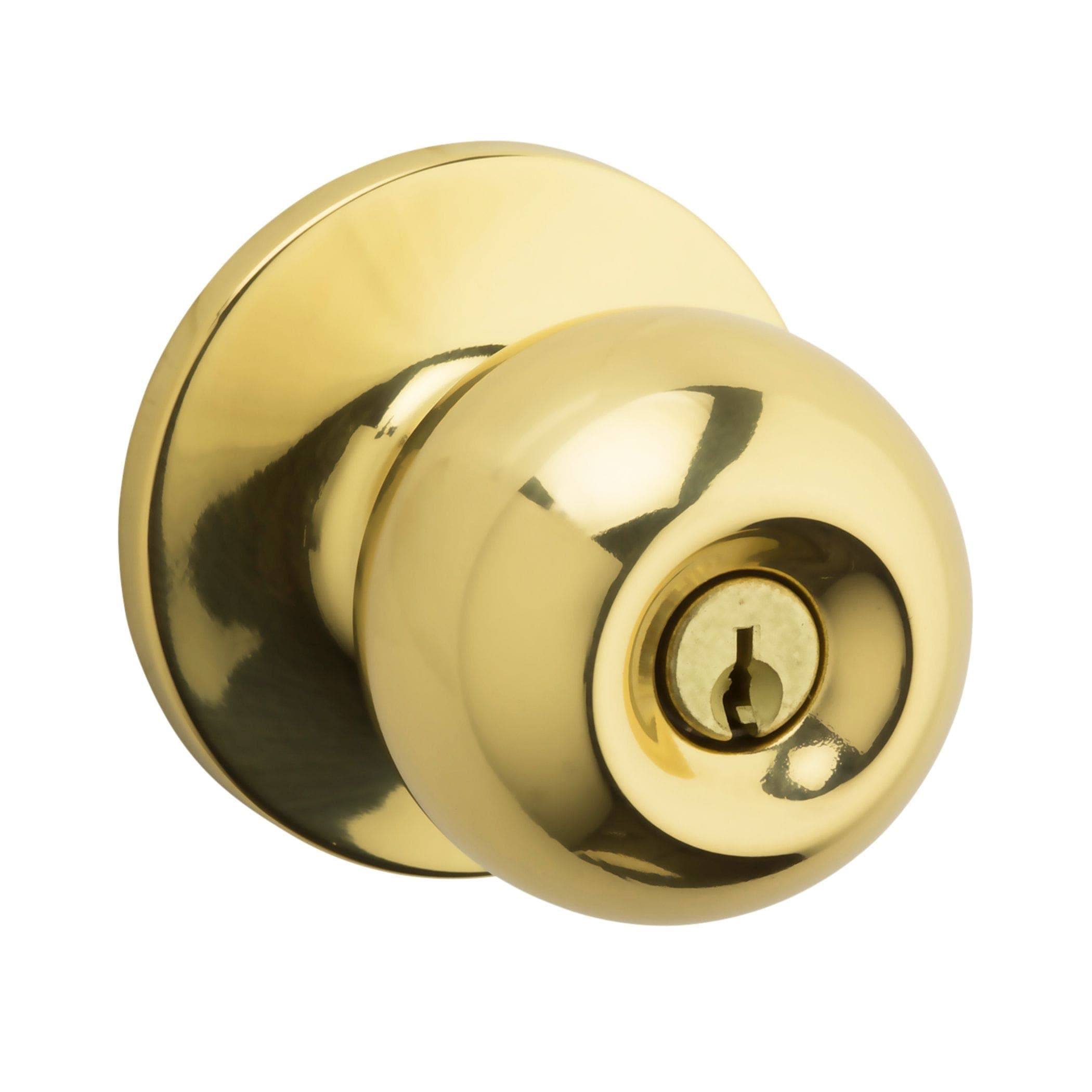 Garrison Entry Keyed Ball Door Knob Lock Set, Polished Brass