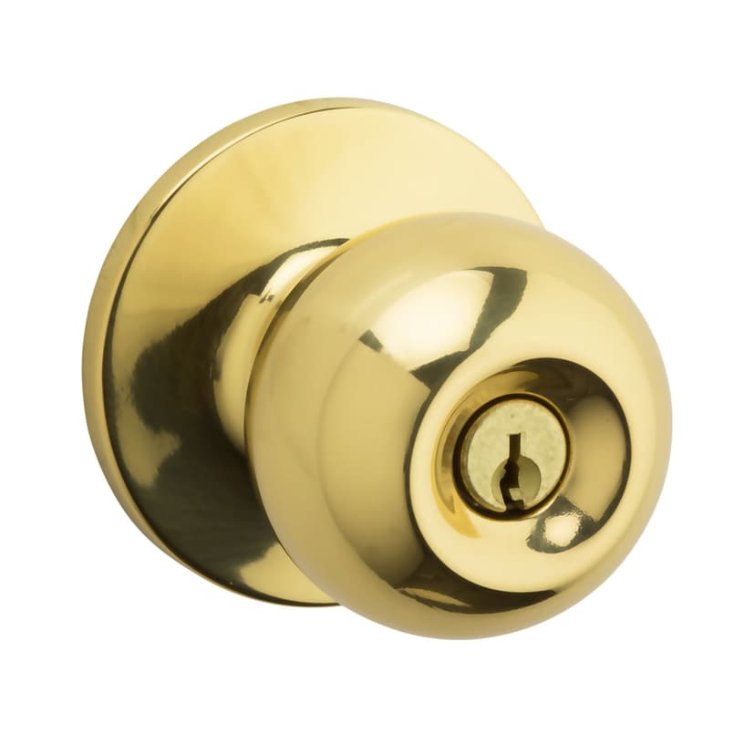 Garrison Entry Keyed Ball Door Knob Lock Set, Polished Brass