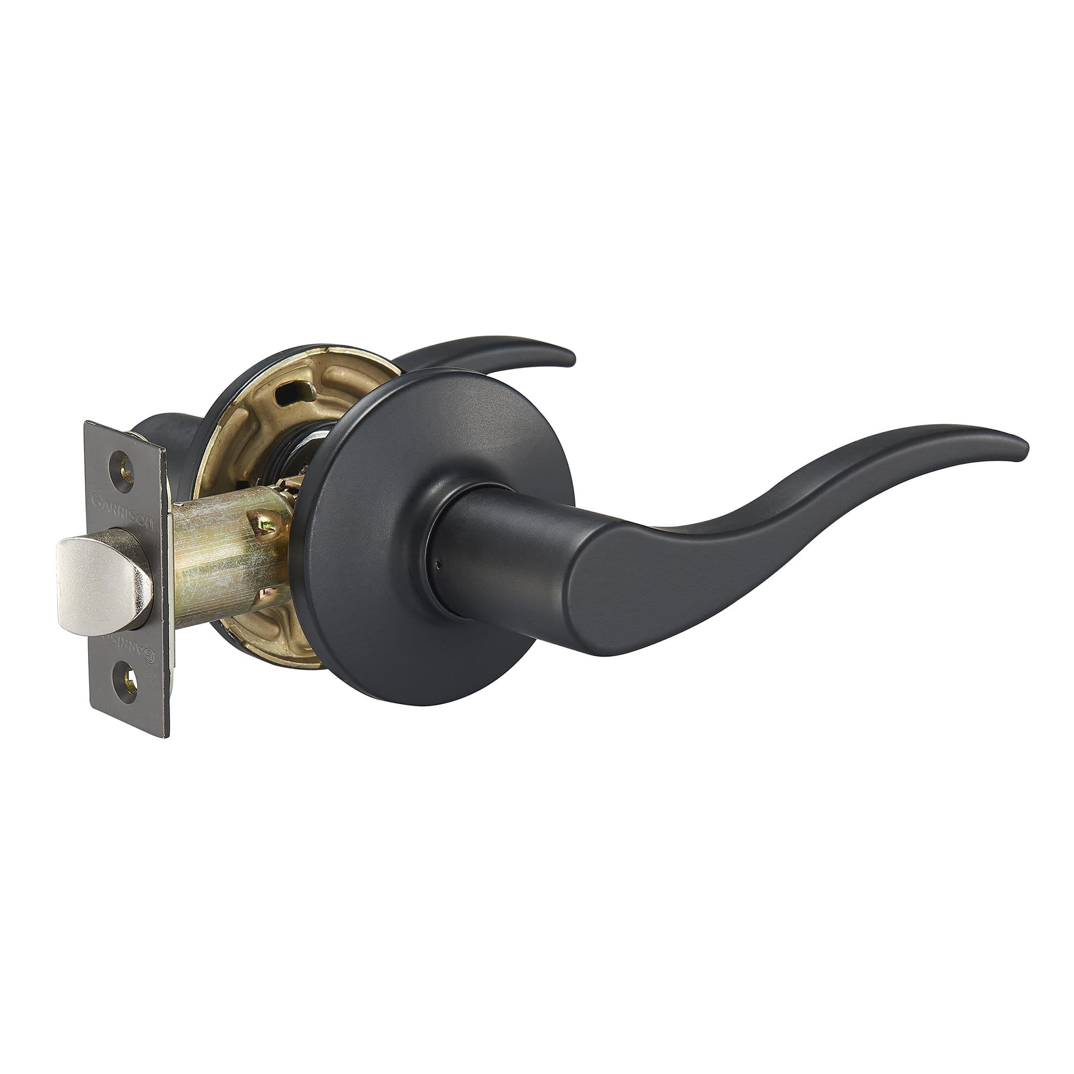 Garrison Juran Passage Door Lever Handle Set, Matte Black, Curved Design for Hallway and Closet Doors