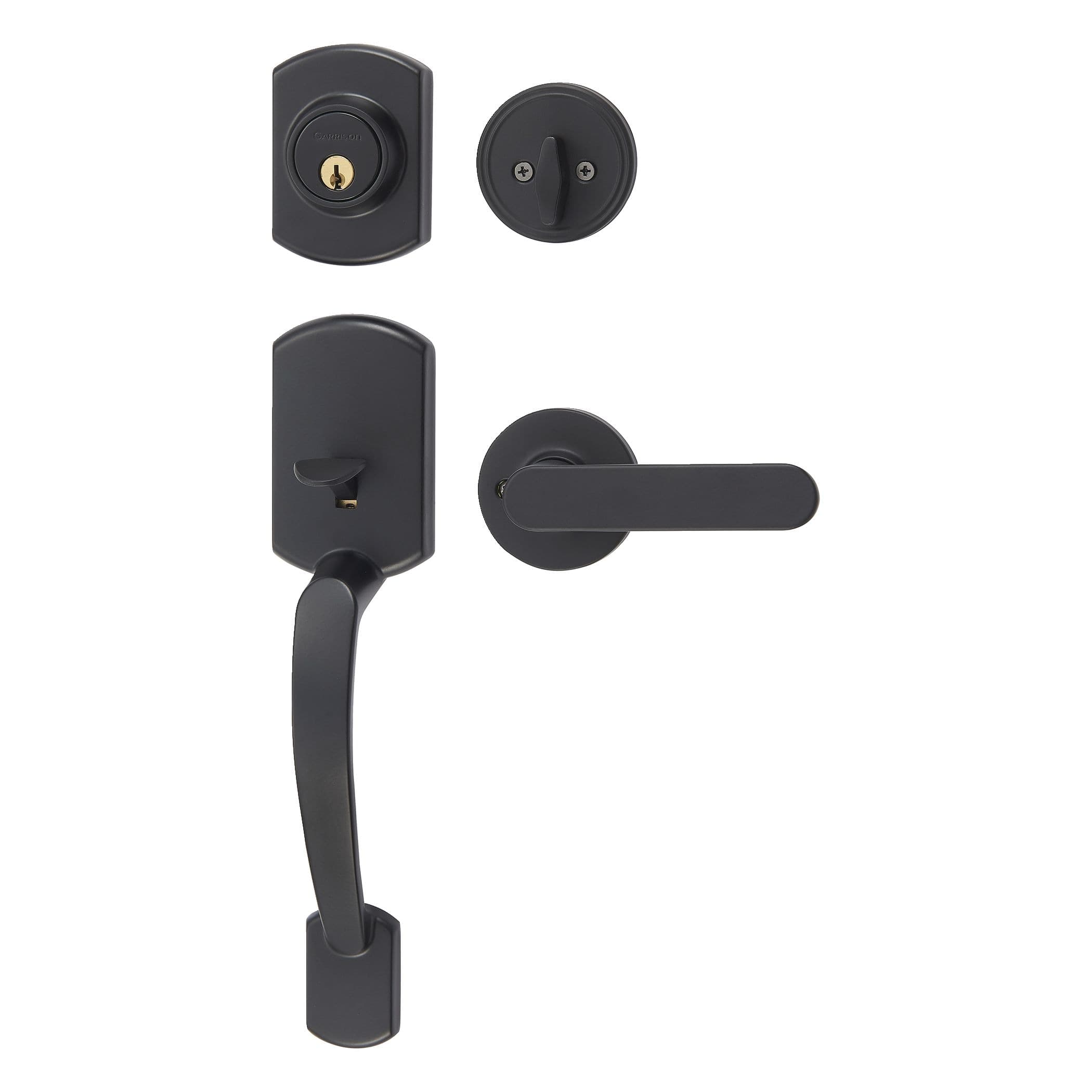 Garrison Modern Grip Handle Set & Deadbolt Door Lock Set with Straight Lever, Matte Black
