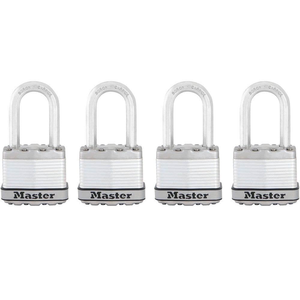 Master Lock 44 mm Wide Laminated Magnum Steel Keyed Padlocks with 38 mm Shackle, Silver, 4-pk