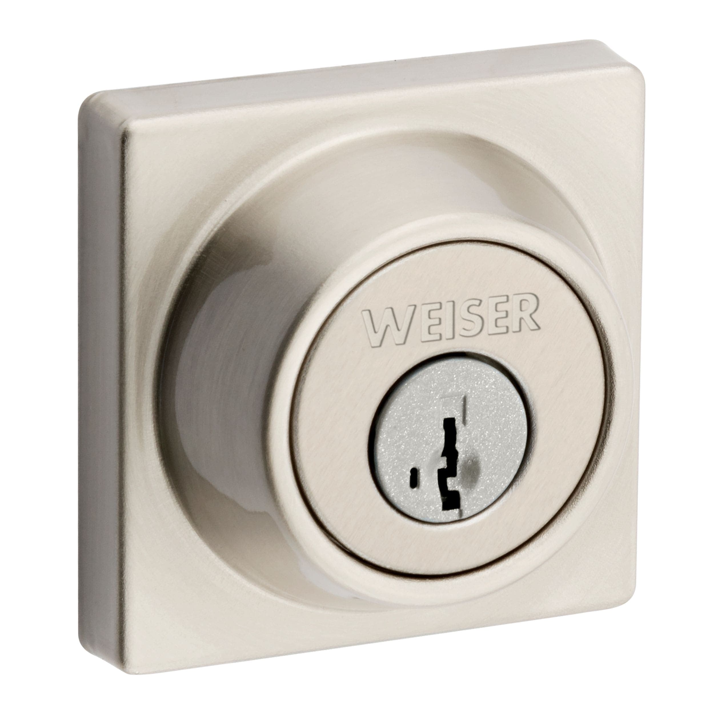 Weiser Elements Square Deadbolt Lock with SmartKey, ANSI/BHMA Grade 3 Certified Front Door Lock, Satin Nickel