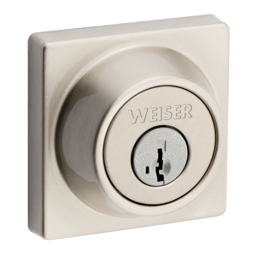 Weiser Elements Square Deadbolt Lock with SmartKey, ANSI/BHMA Grade 3 Certified Front Door Lock, Satin Nickel