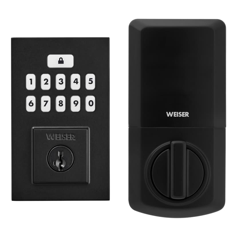 Weiser SmartCode 10 Contemporary Keyless Entry Deadbolt Door Lock, 10-Button Backlit Keypad Door Lock with SmartKey, Matte Black
