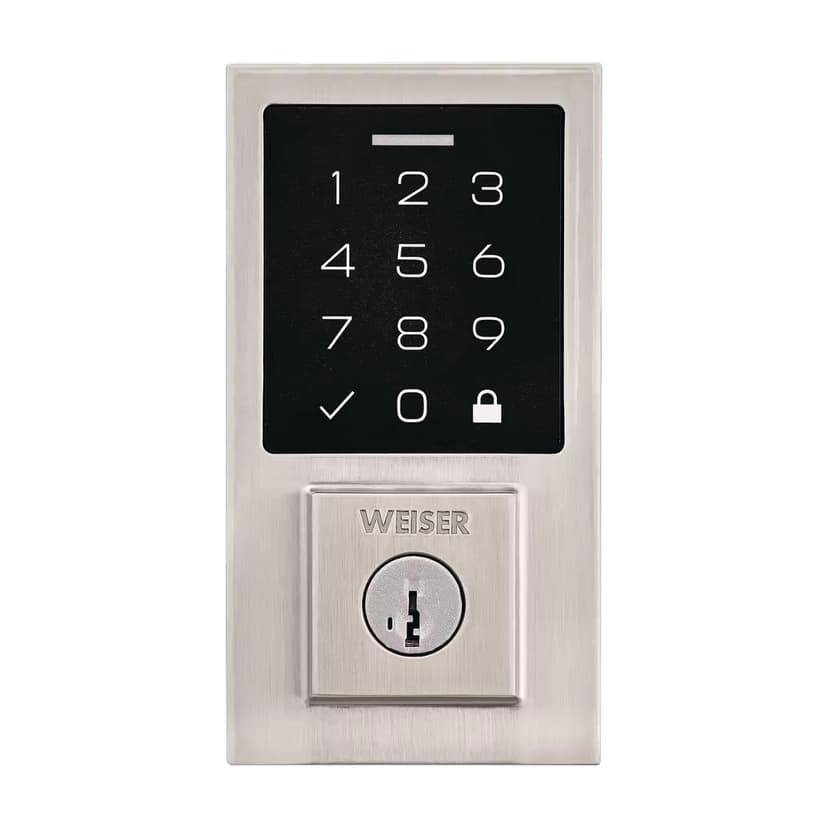 Weiser SmartCode Keyless Entry Deadbolt Door Lock, 10-Button Touchpad Door Lock with Backlit Keypad, Satin Nickel