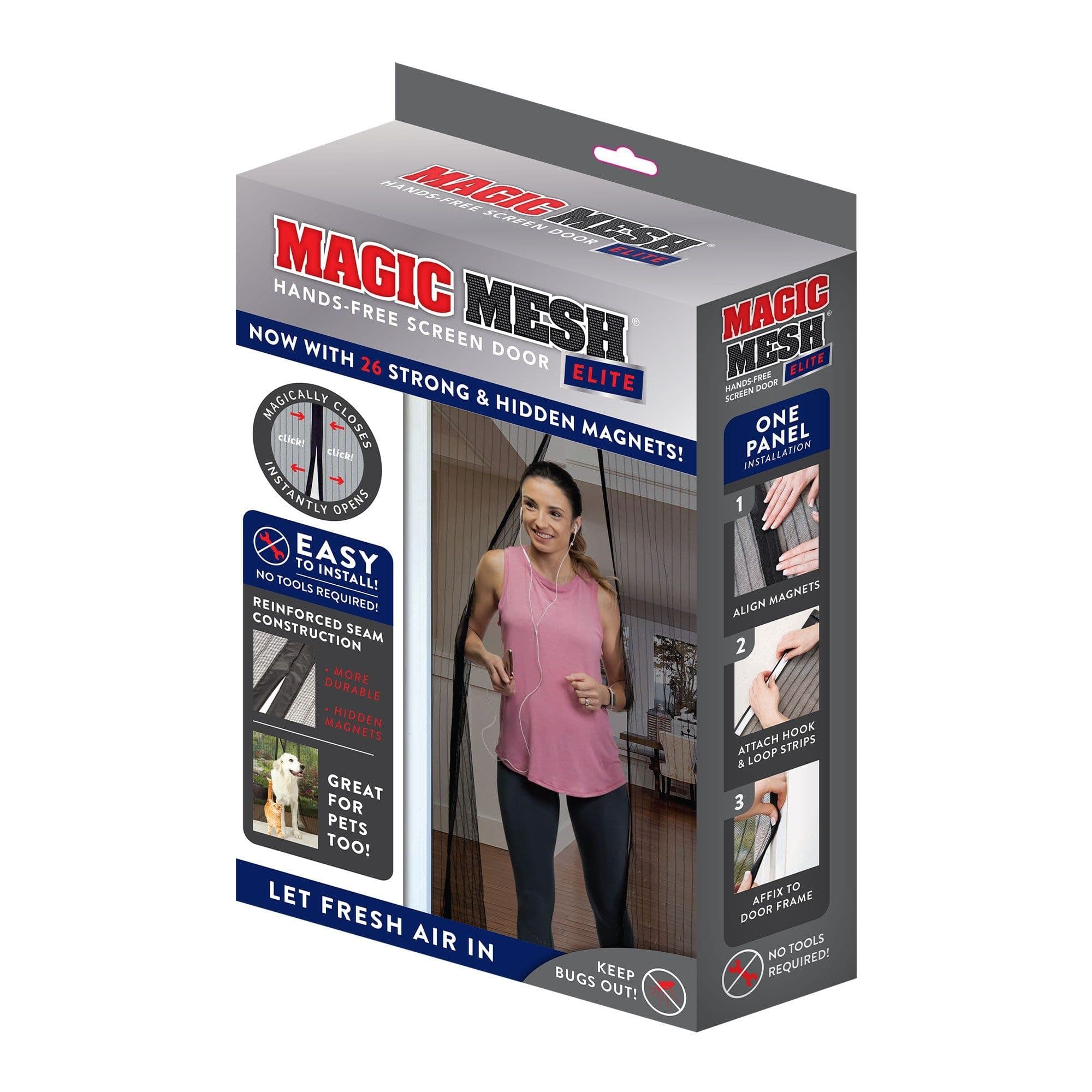 Magic Mesh Elite Hands-Free Magnetic Screen Door, One Panel Installation, Black