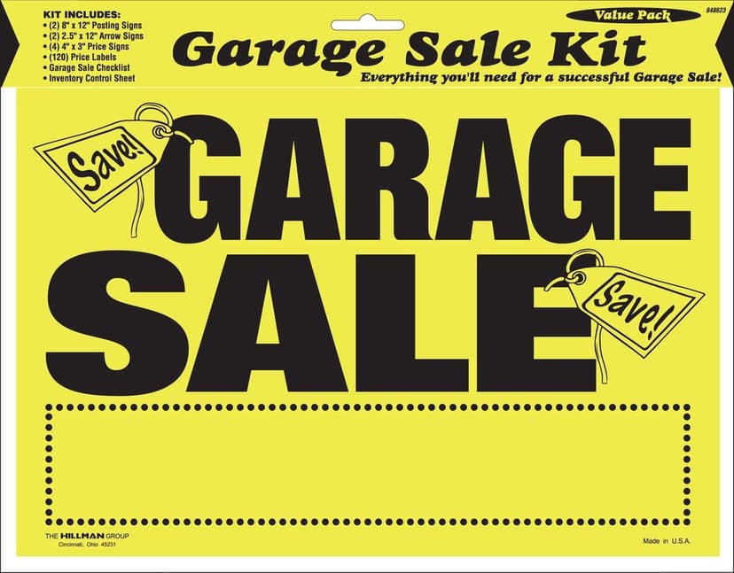 Hillman 848623 Ultimate Garage Sale Kit includes Signs, Posts, Checklists & Stickers, Yellow/Black