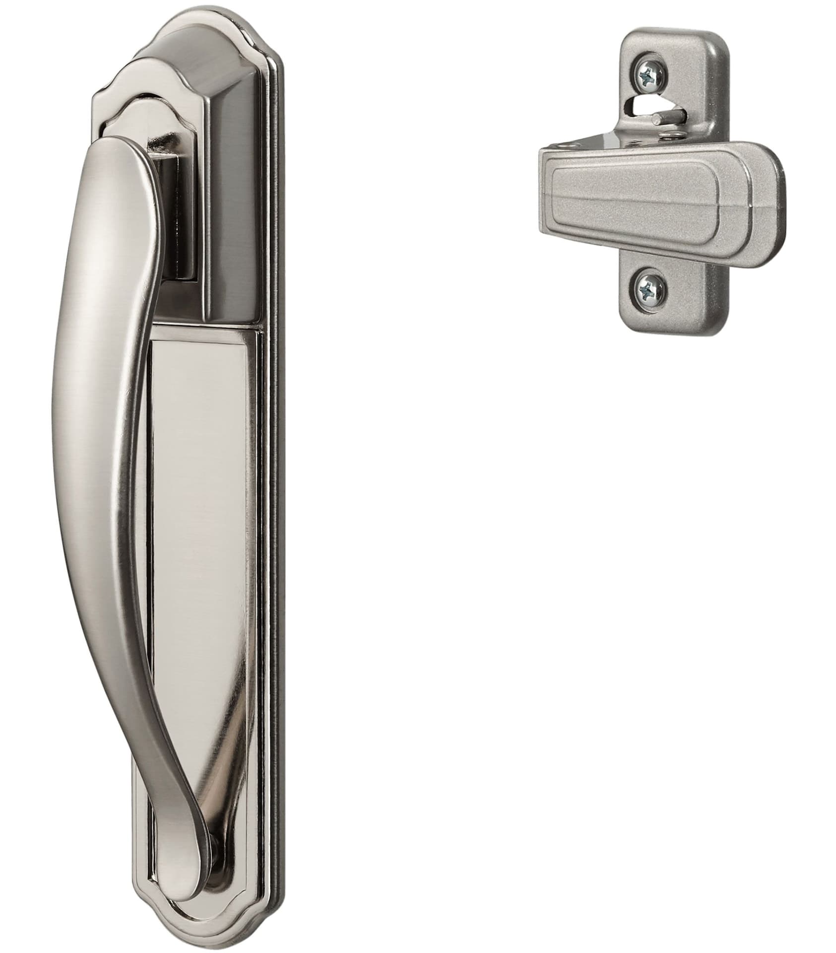 Ideal Security Deluxe Storm Door Pull Handle Set with Back Plate, Satin Silver
