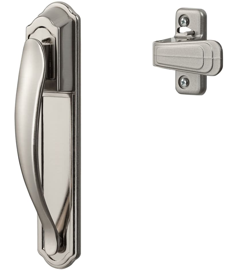 Ideal Security Deluxe Storm Door Pull Handle Set with Back Plate, Satin Silver