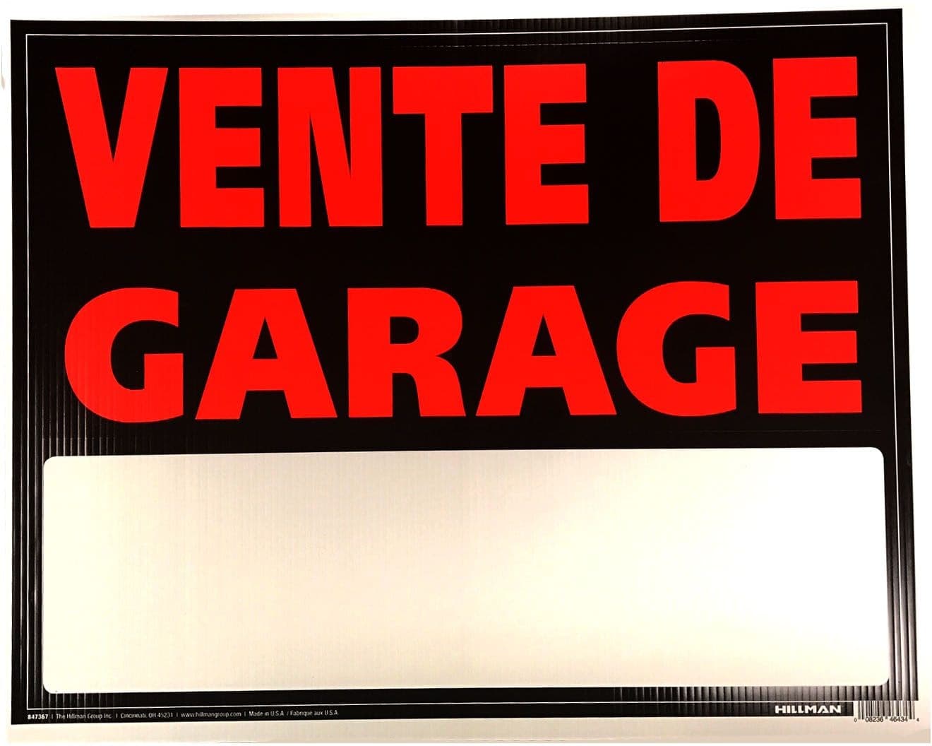 Hillman 847367 Self-Adhesive Vente de Garage Sign, French, 19 x 24-in, Black/Red/White