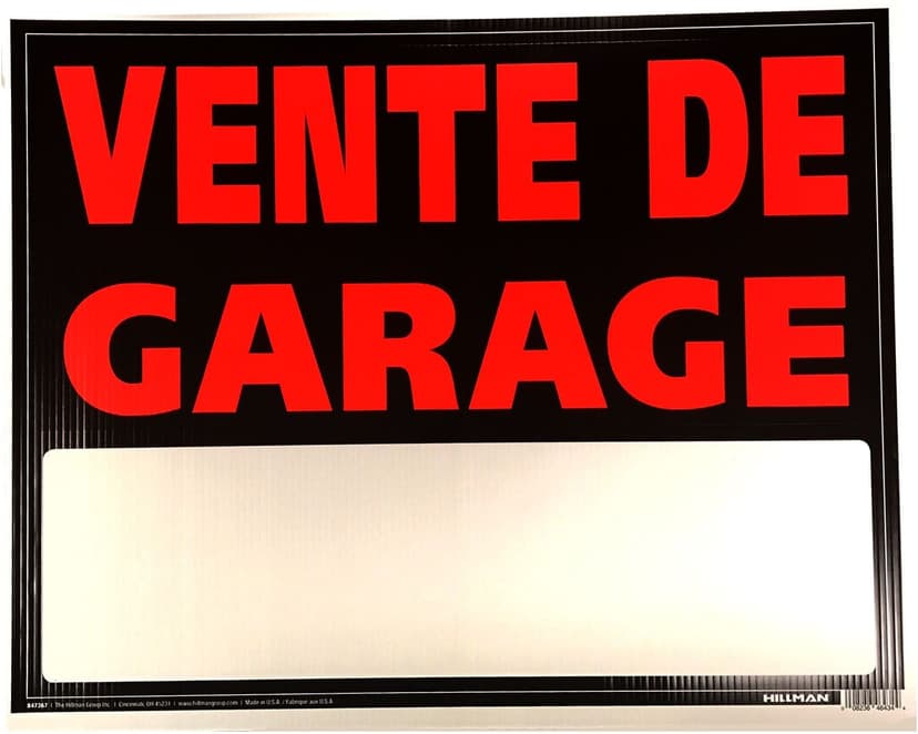 Hillman 847367 Self-Adhesive Vente de Garage Sign, French, 19 x 24-in, Black/Red/White