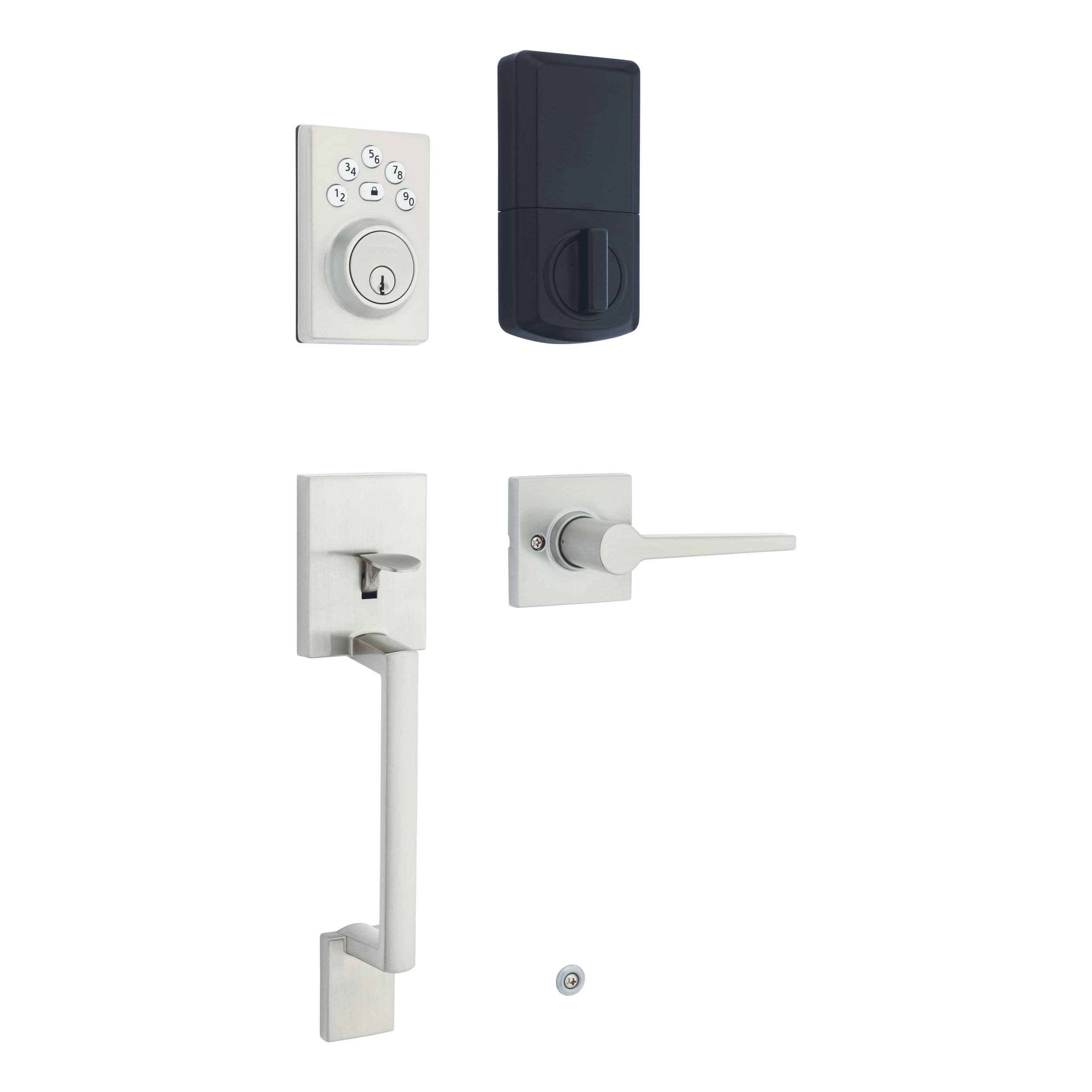 Weiser Elements Keyless Entry Handleset with Deadbolt, 5-Button Electronic Keypad Door Lock, Satin Nickel