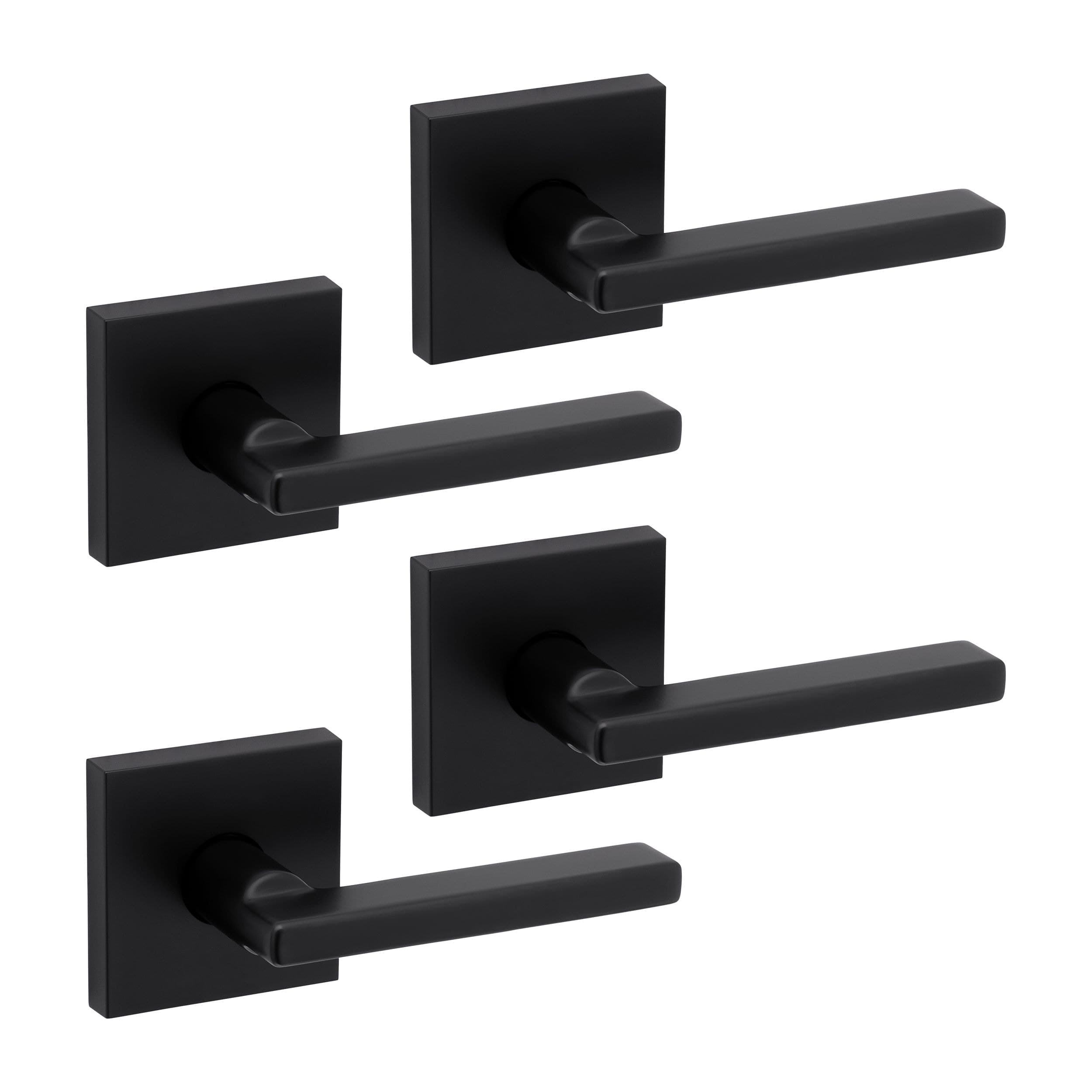 Weiser Halifax 4 Pack Door Handles, Reversible Passage Levers for Left & Right Handed Hall and Closet, Non-Locking Door Levers, Matte Black