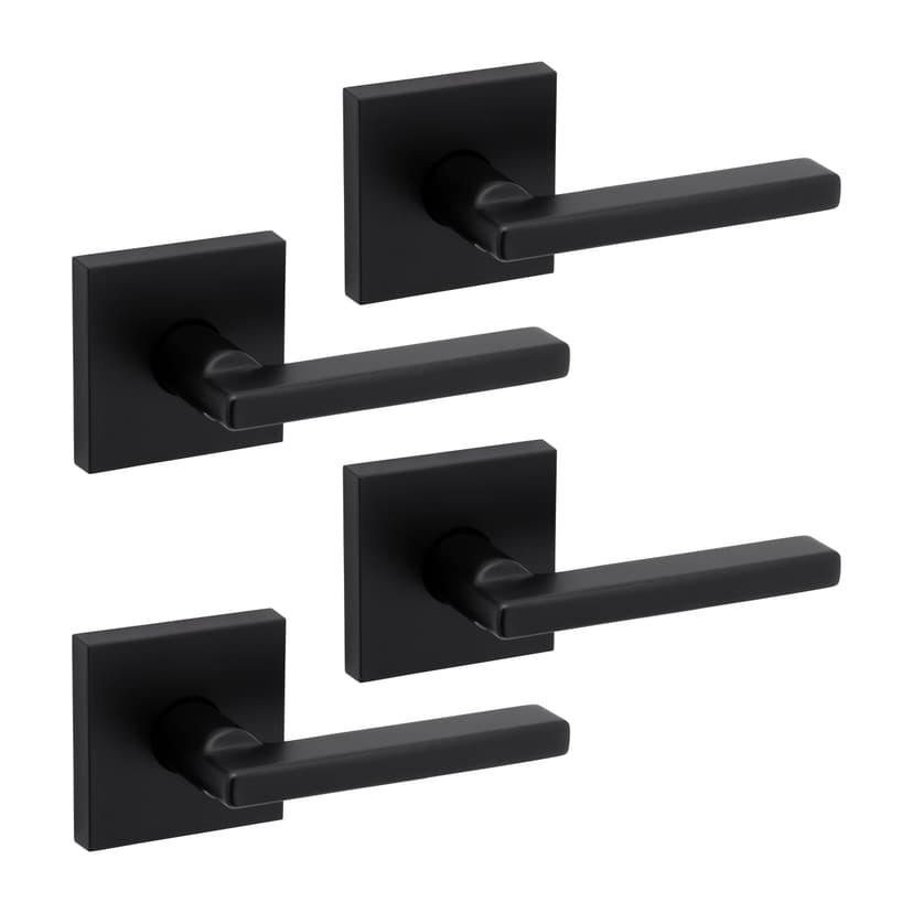 Weiser Halifax 4 Pack Door Handles, Reversible Passage Levers for Left & Right Handed Hall and Closet, Non-Locking Door Levers, Matte Black