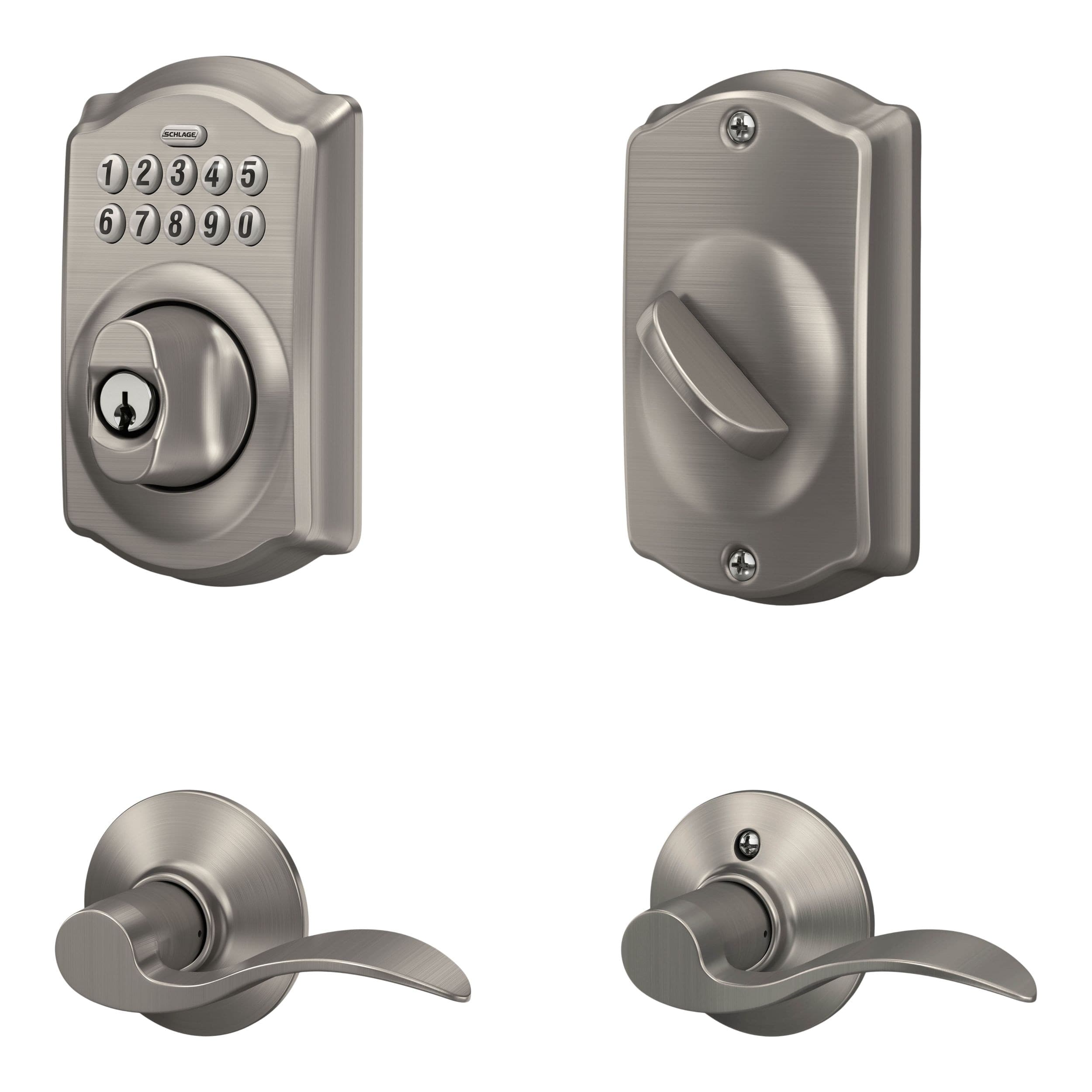 Schlage Camelot/Accent Electronic Keypad Deadbolt Door Lock & Lever Combo, Satin Nickel