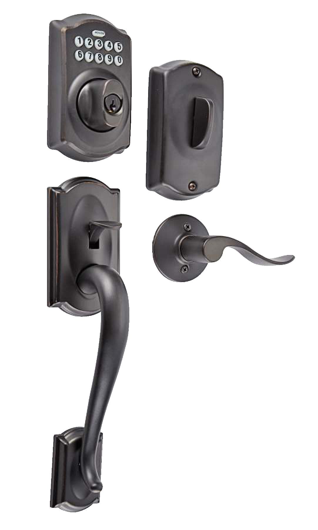 Schlage Camelot Electronic Keypad Handle Set with Accent Interior Lever, Aged Bronze