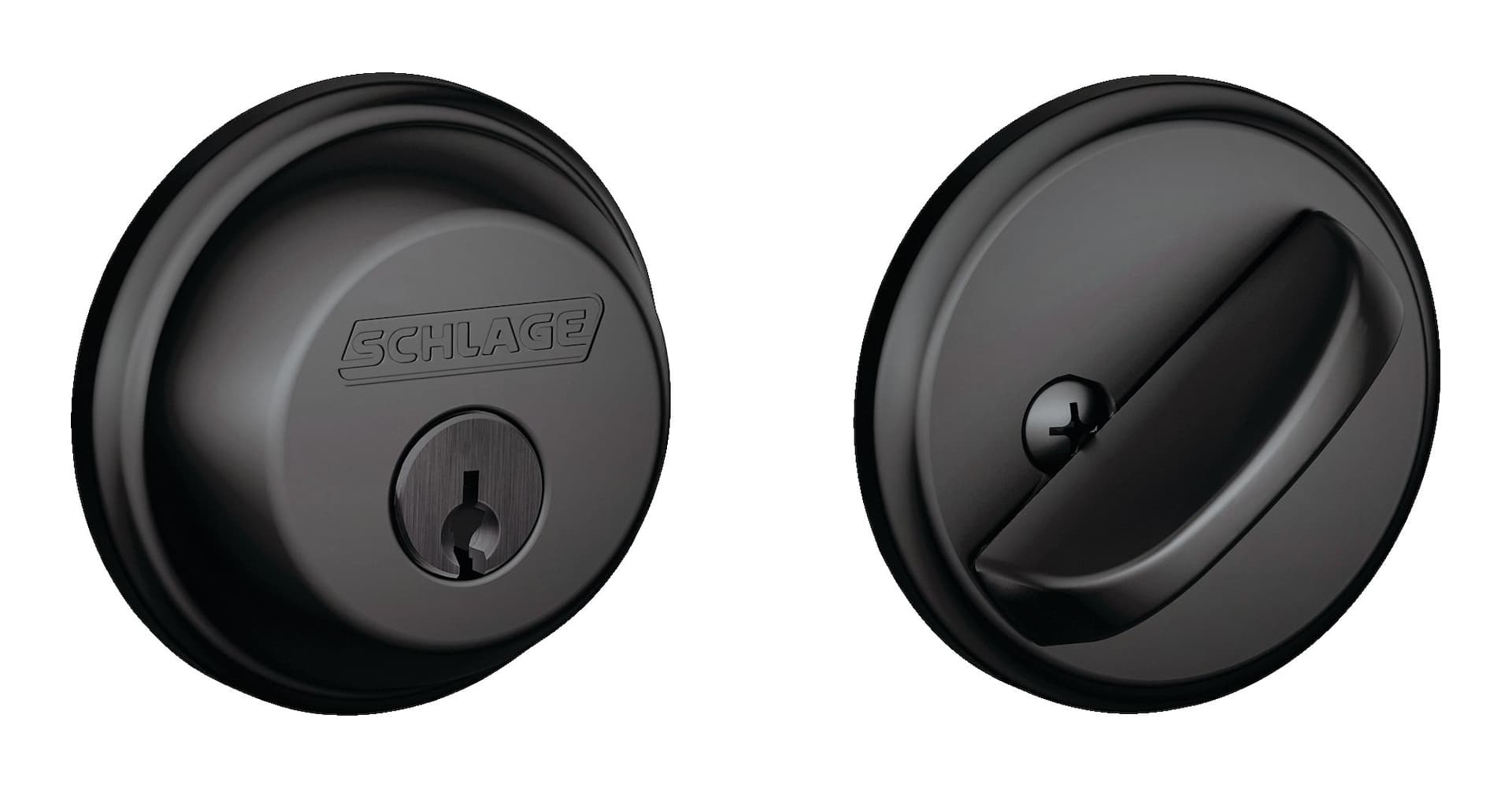 Schlage Single-Cylinder Round Deadbolt Door Lock, Matte Black