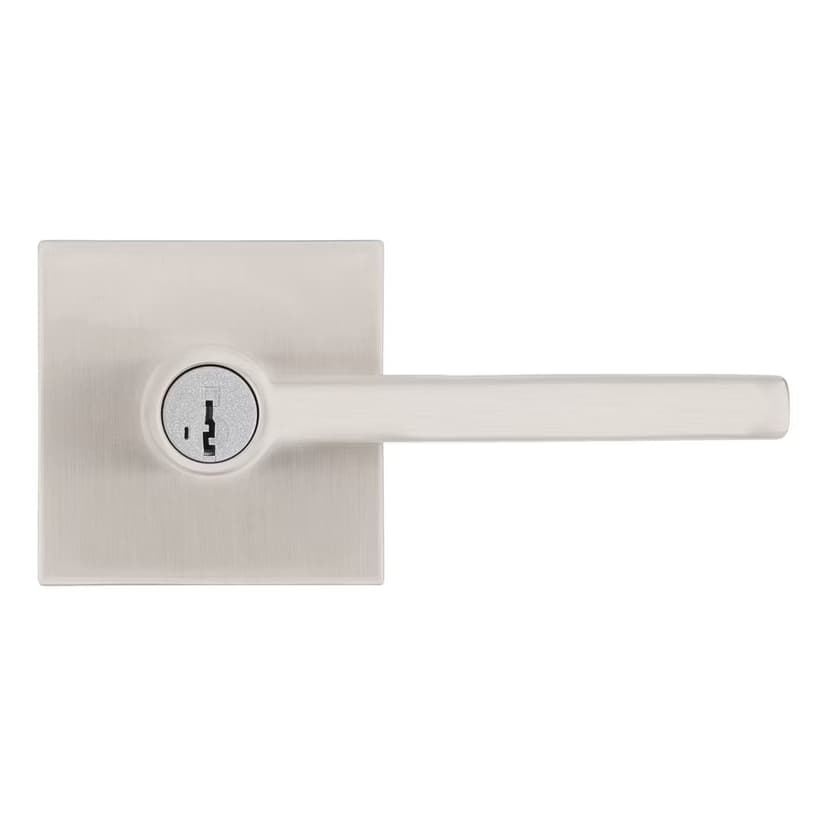 Weiser Halifax Door Handle with Lock, Keyed Entry Door Lever for Front Door, Bedroom, Bathroom & Office, Satin Nickel