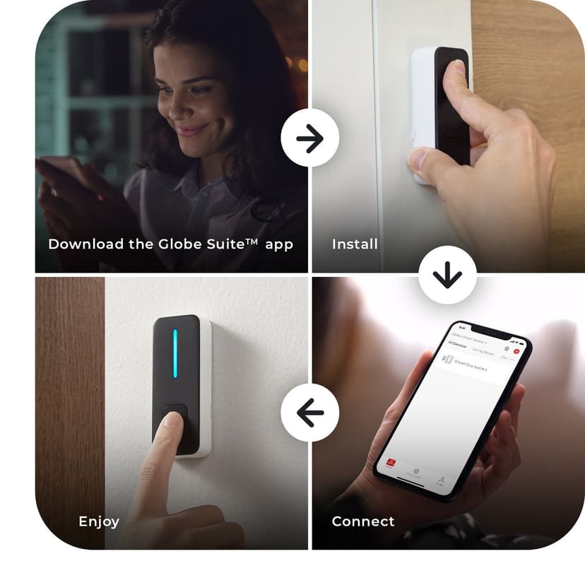 Globe Smart Wired Push Button Doorbell Chime, Wi-Fi, Water-resistant