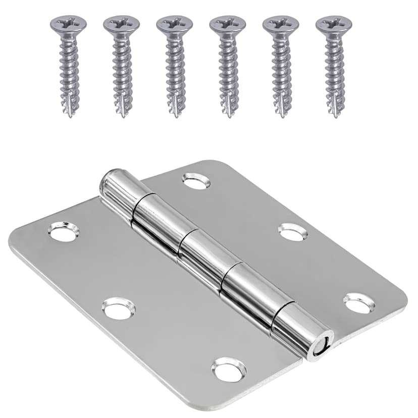 Hillman Round Residential Door Hinge with 1/4-in Radius, Removable Pin, Polished Chrome, 3.5-in