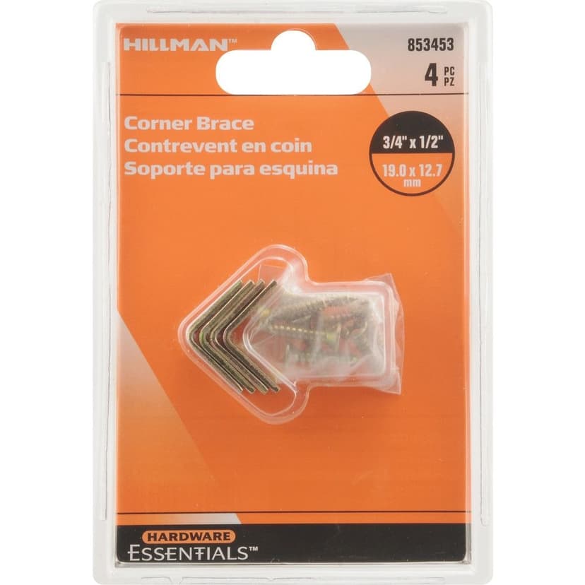 Hillman Heavy Duty Corner Brace, Indoor/Outdoor Use, Yellow Zinc, 3/4 x 1/2-in