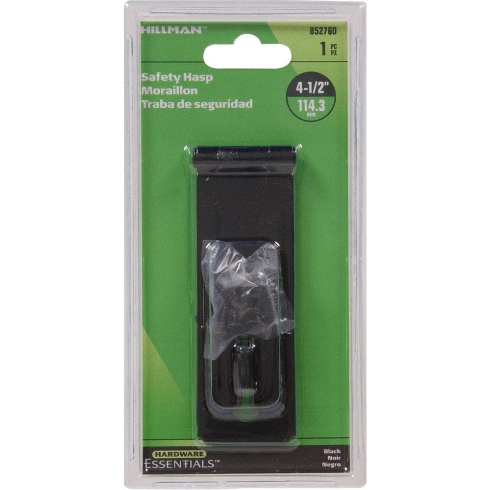 Hillman Fixed Staples Safety Hasp, For Securing Doors/Cabinets, Black, 4-1/2-in