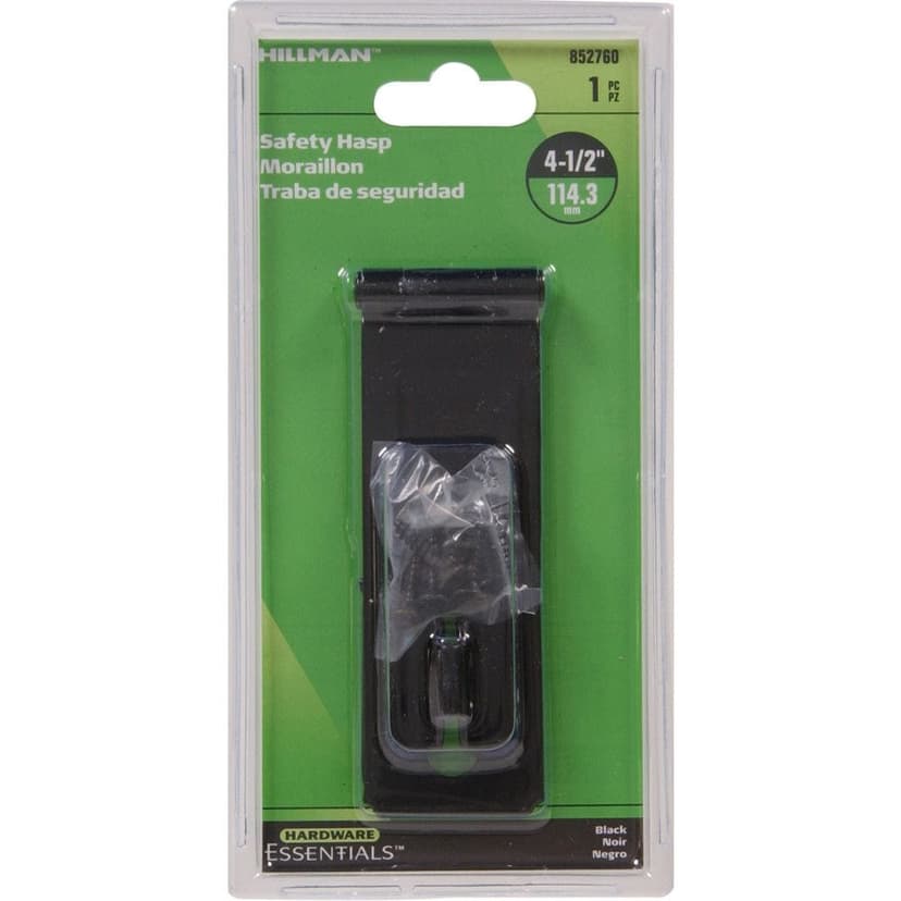 Hillman Fixed Staples Safety Hasp, For Securing Doors/Cabinets, Black, 4-1/2-in