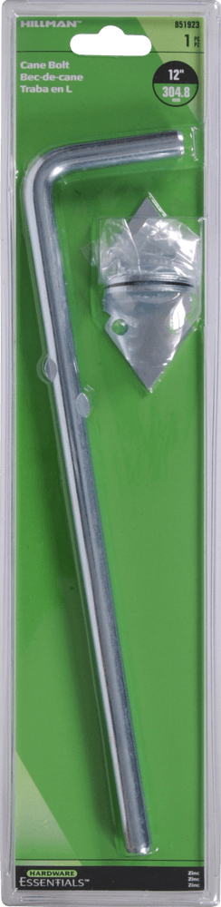 Hillman Non-Adjustable Throw Cane Bolt, For Single/Double Heavy Doors, Zinc-Plated, 12-in