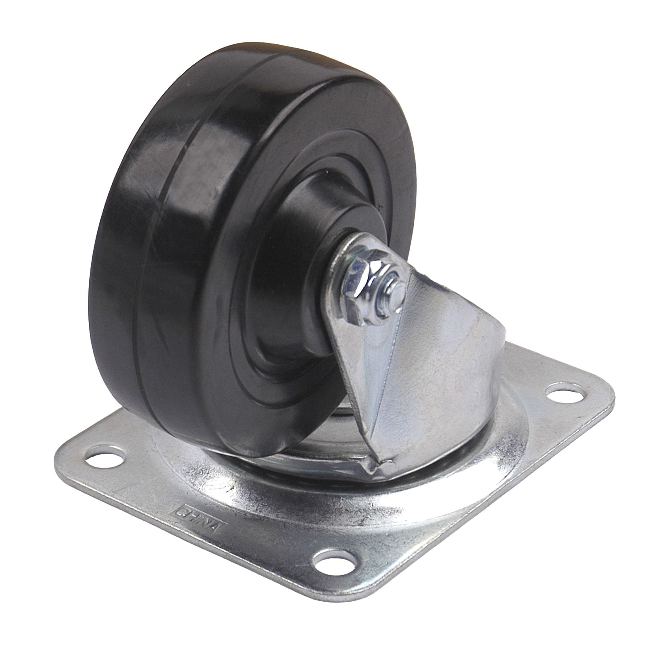 Heavy-Duty Soft Rubber Swivel Plate Caster, Black, 4-in Plate-Type