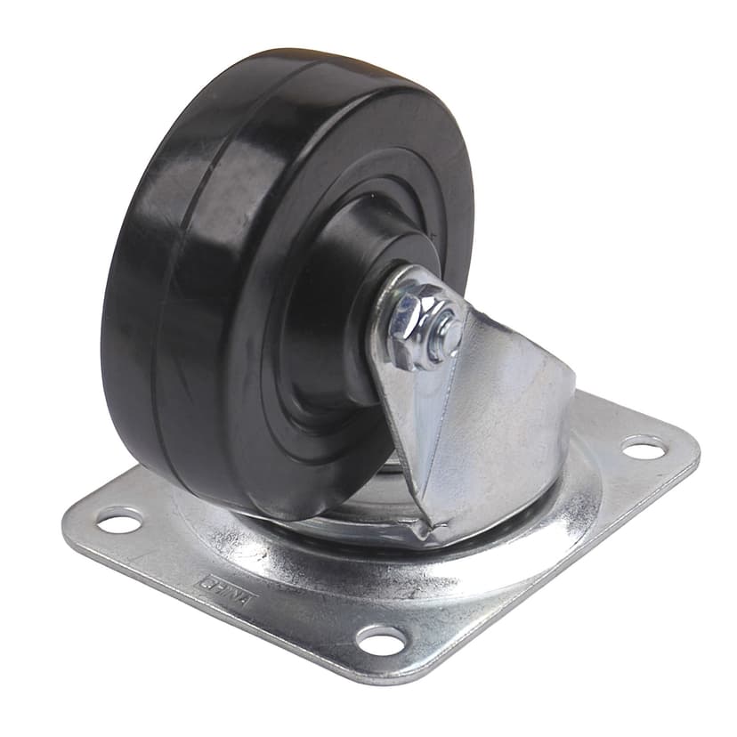 Heavy-Duty Soft Rubber Swivel Plate Caster, Black, 4-in Plate-Type