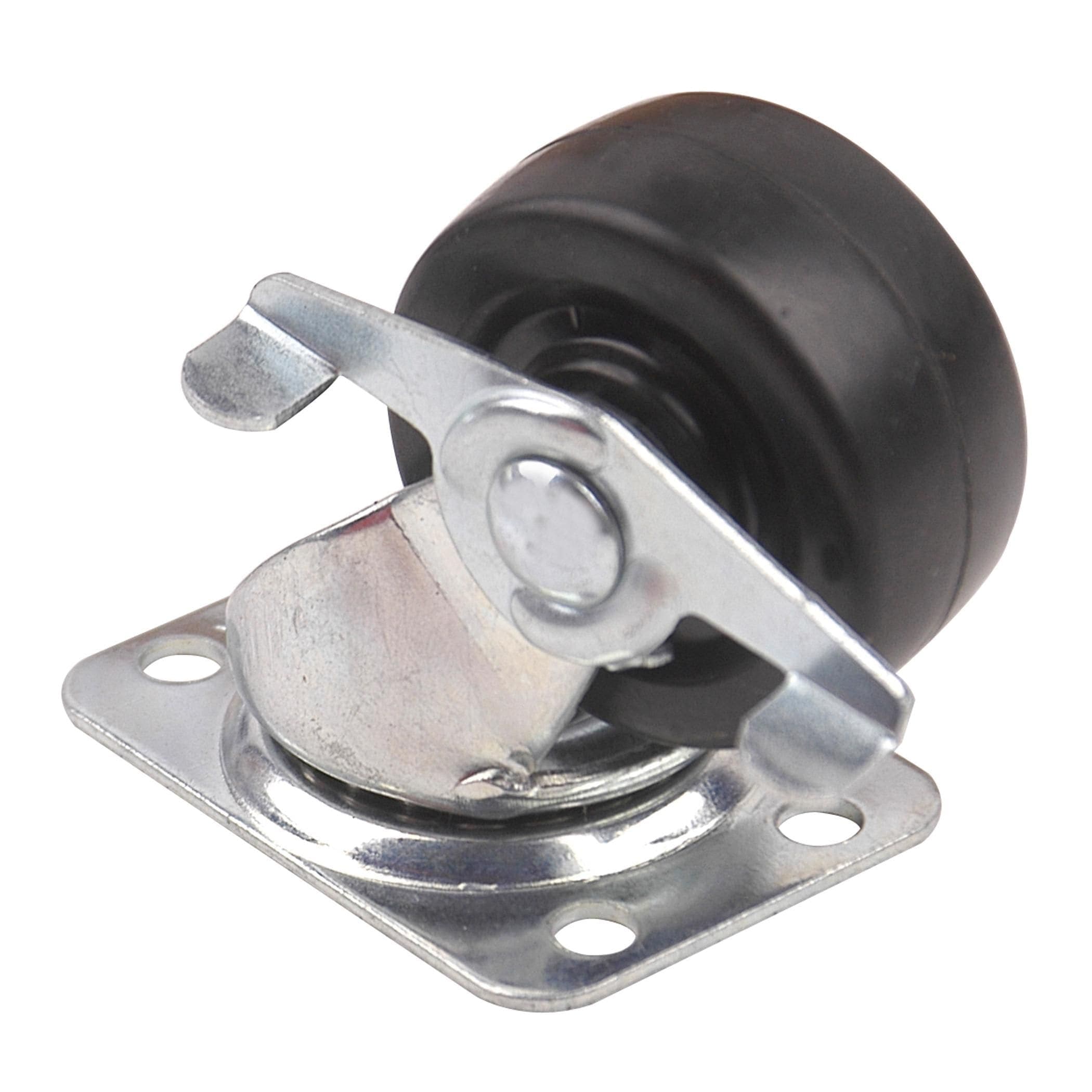 Shepherd Hardware Rubber Single Swivel Caster with Brake, 90-lb Capacity, Black, Assorted Sizes