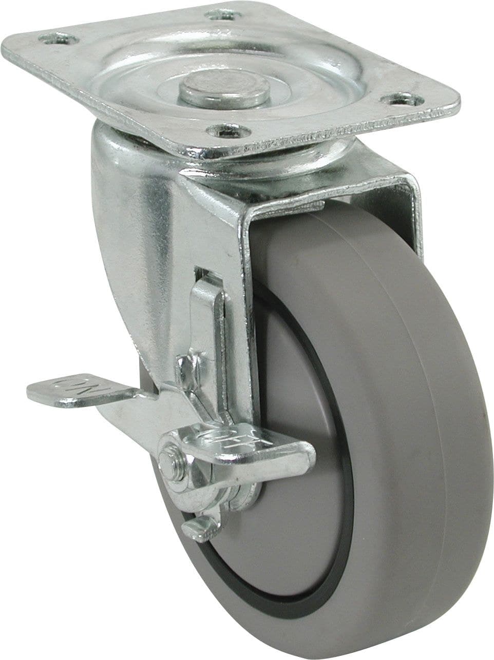 Shepherd Hardware Medium Duty TPR Single Swivel Caster with Brake, Non-Marking, 180-lb Capacity, Grey, 3-in