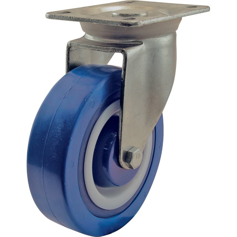 Shepherd Hardware Industrial Silent Rubber Swivel Caster, Non-Marking, 440-lb Capacity, Blue, 5-in