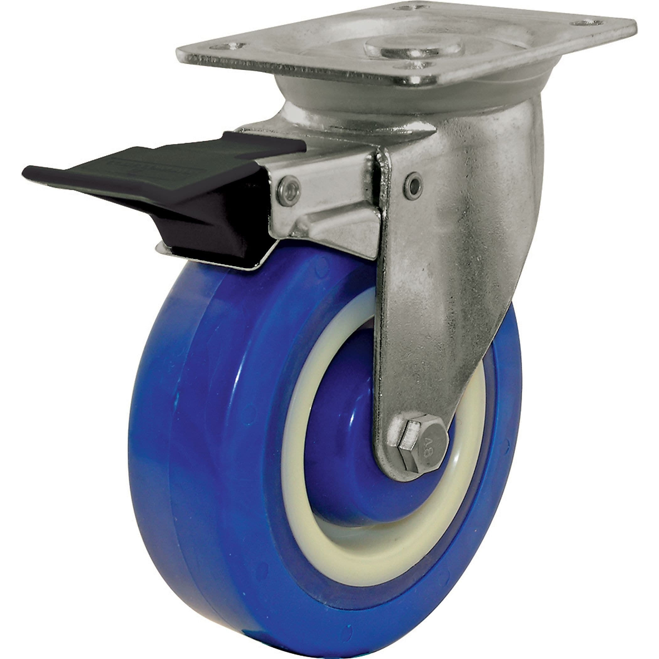 Shepherd Hardware Industrial Silent Rubber Swivel Caster with Brake, 450-lb Capacity, Blue, 5-in