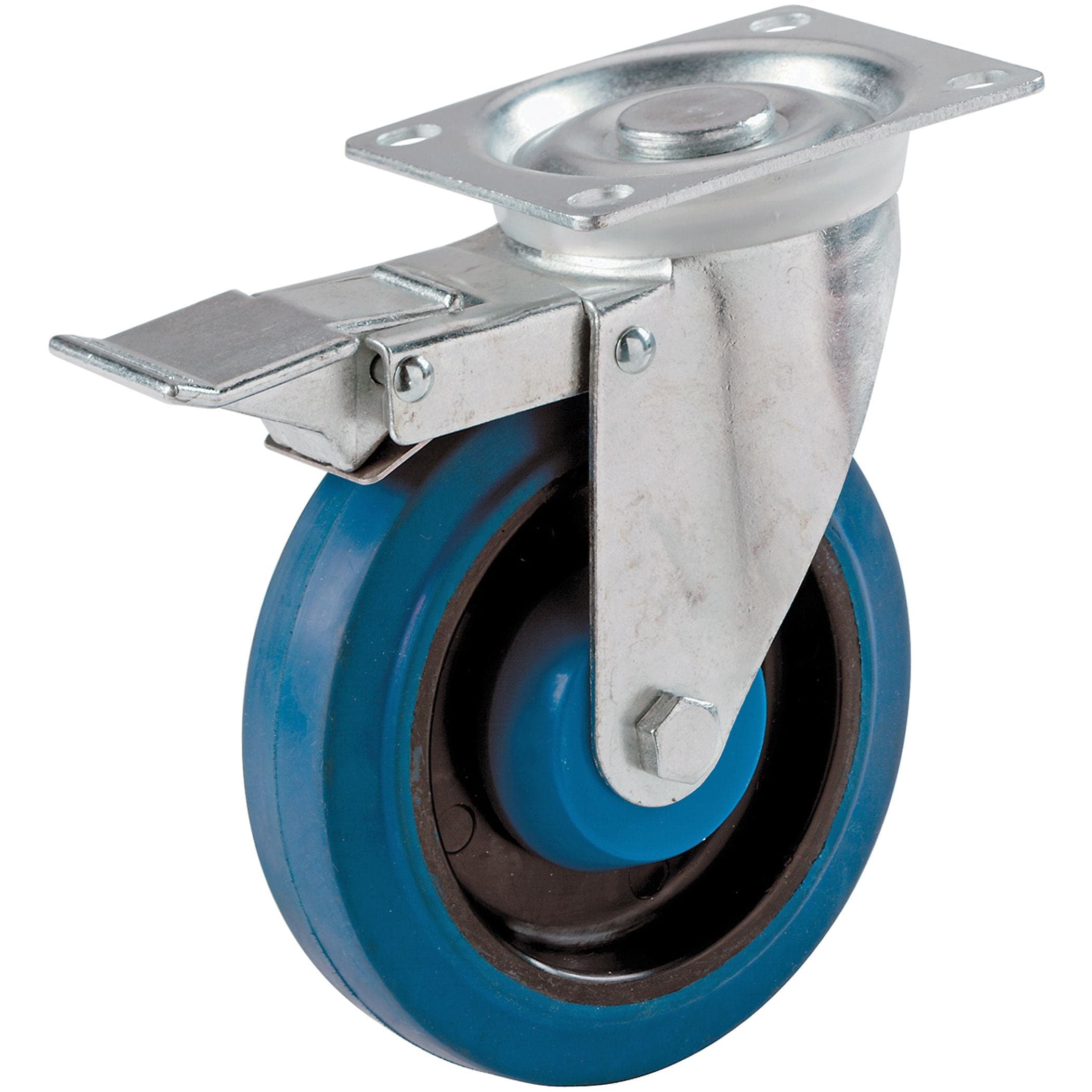 Shepherd Hardware Industrial Elastic Rubber Swivel Caster with Brake, 330-lb Capacity, Blue, 5-in