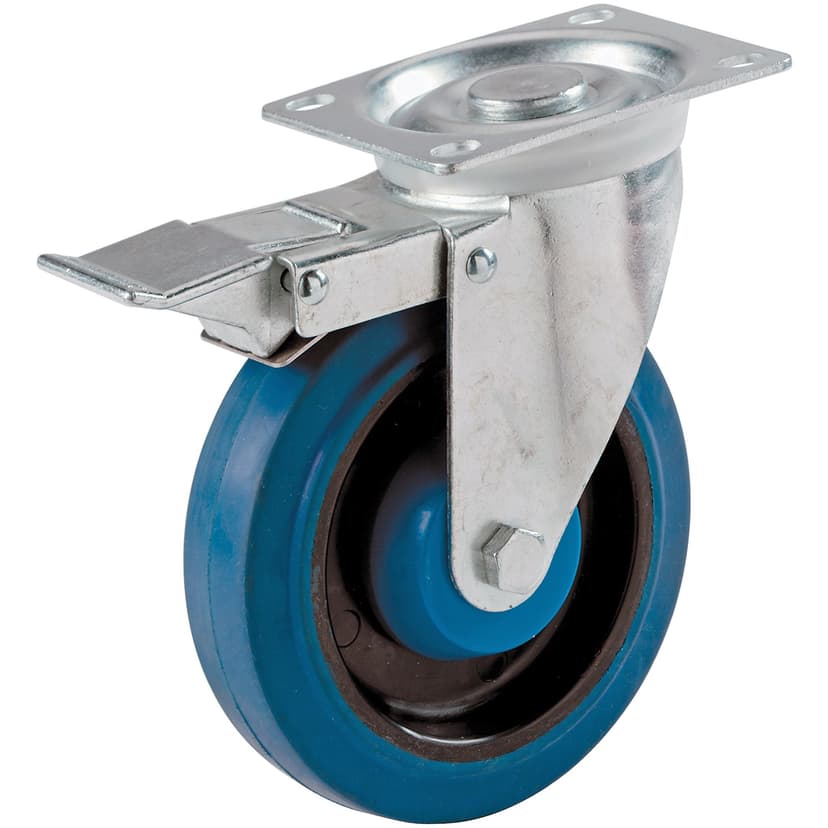 Shepherd Hardware Industrial Elastic Rubber Swivel Caster with Brake, 330-lb Capacity, Blue, 5-in