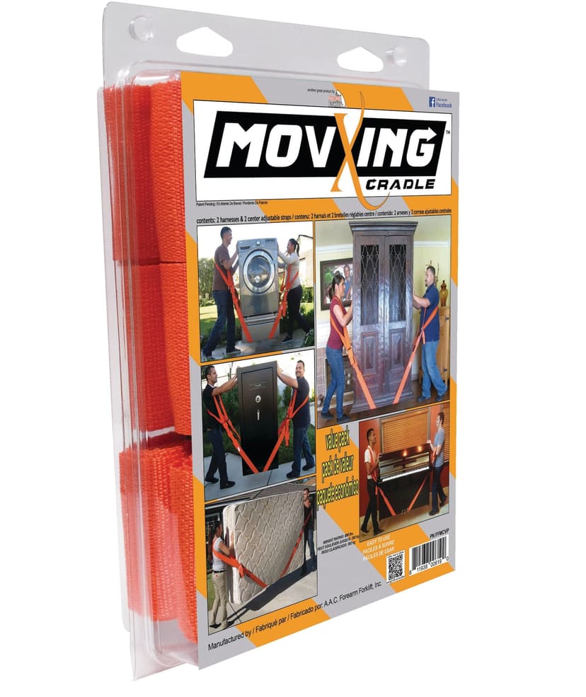 Forearm Forklift Moving Straps, Adjustable, 800-lb Capacity, Orange, 2-pc