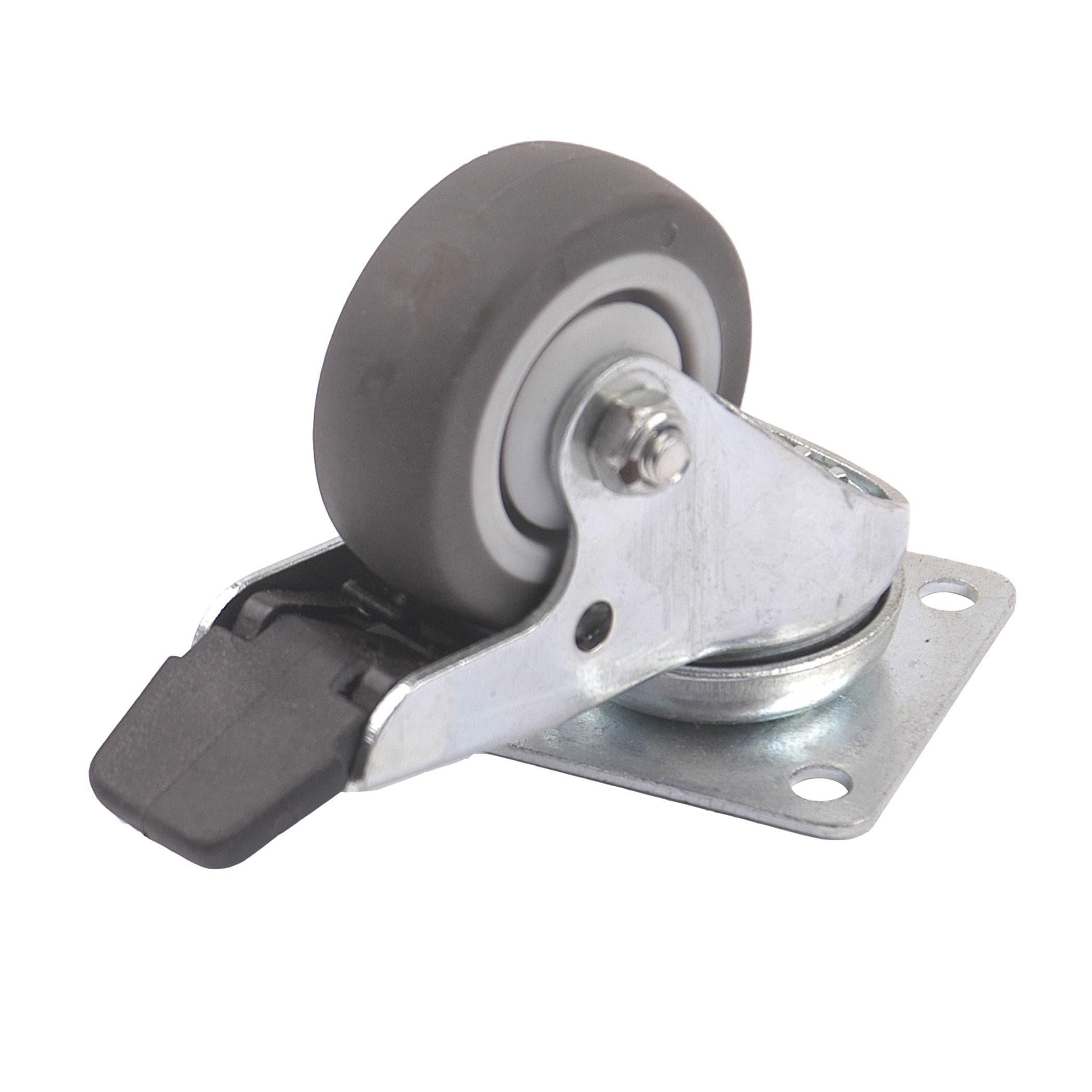 Shepherd Hardware Medium Duty TPU Swivel Caster with Brake, Non-Marking, 88-lb Capacity, Grey, 2-in