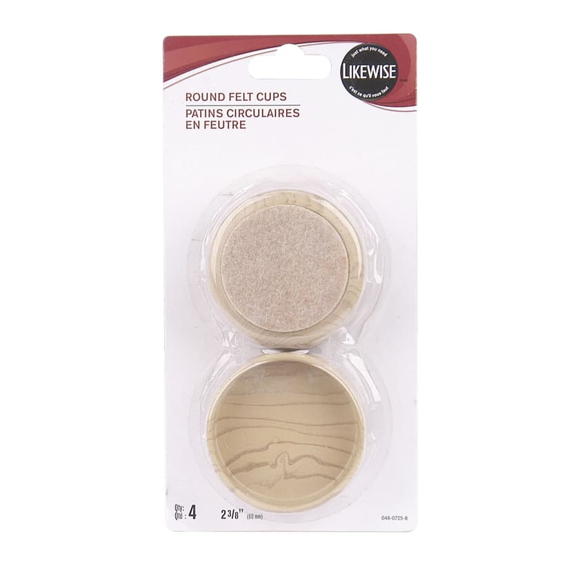 Likewise Round Felt Caster Cups with FELTAC Felt Pads For Furniture Legs, Light Oak, 2-3/8-in, 4-pk