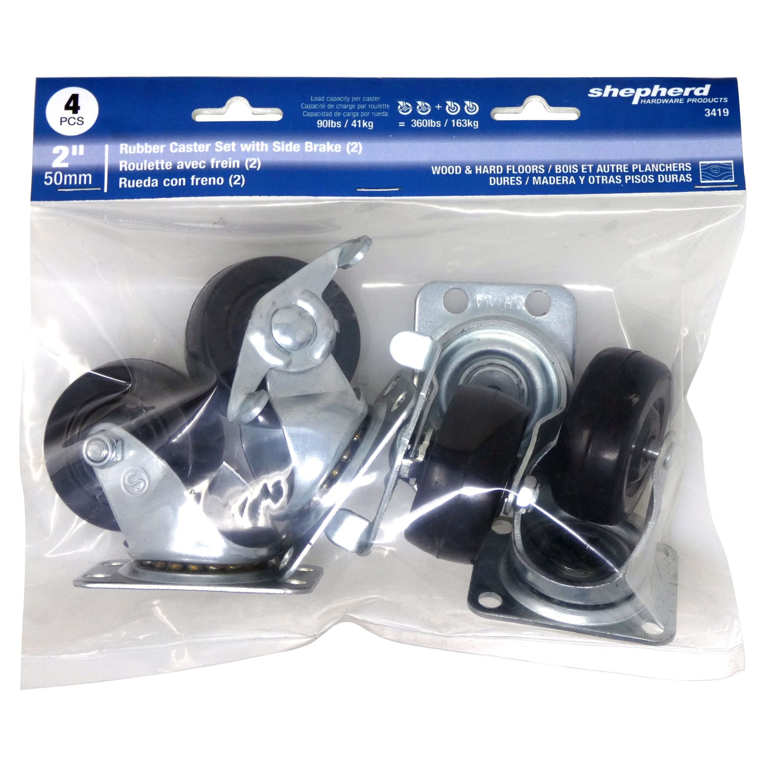 Light Duty Casters 2-Swivel & 2-Break, 2-in, 4-pk