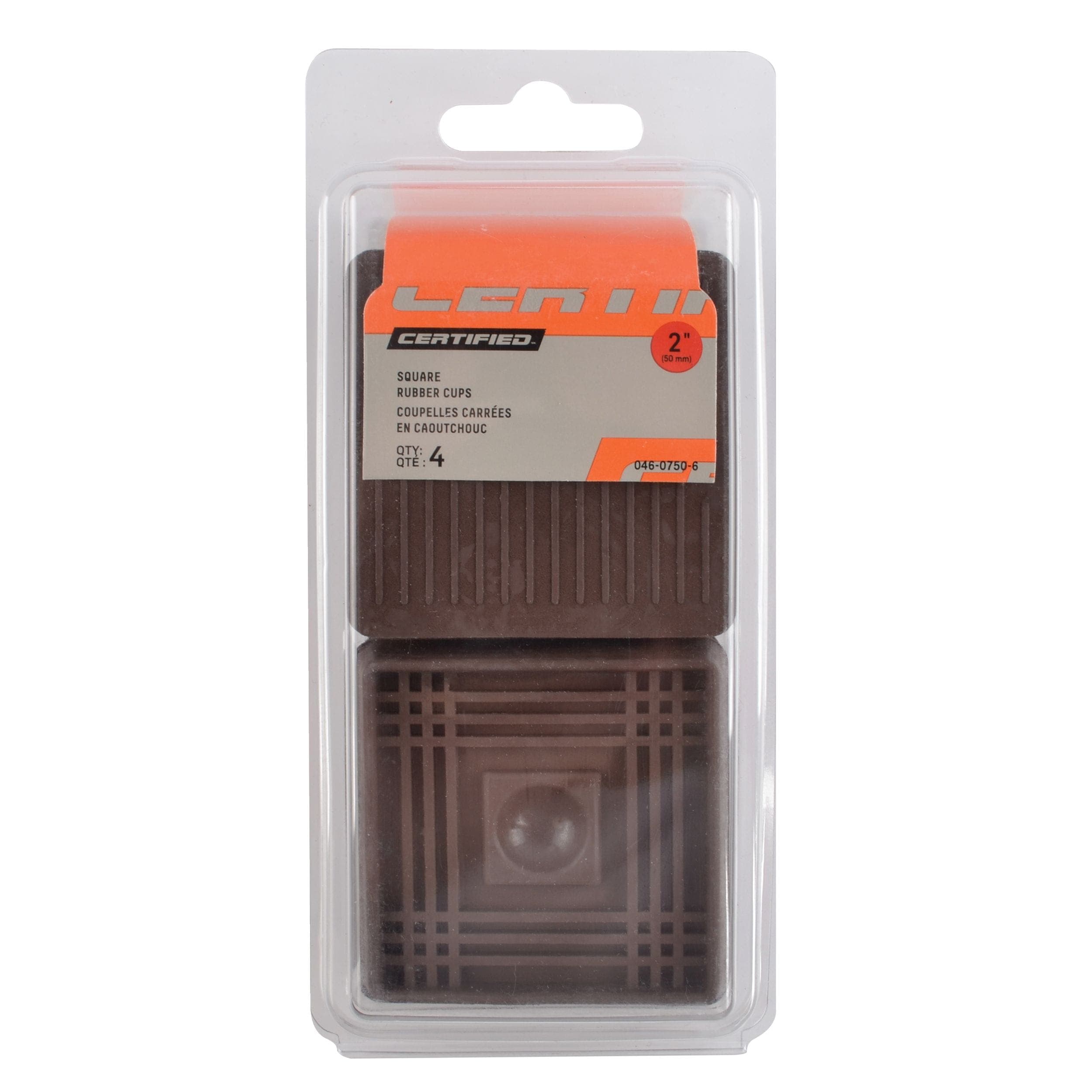 Certified Square Rubber Cups For All Furniture, Brown, 2-in, 4-pk