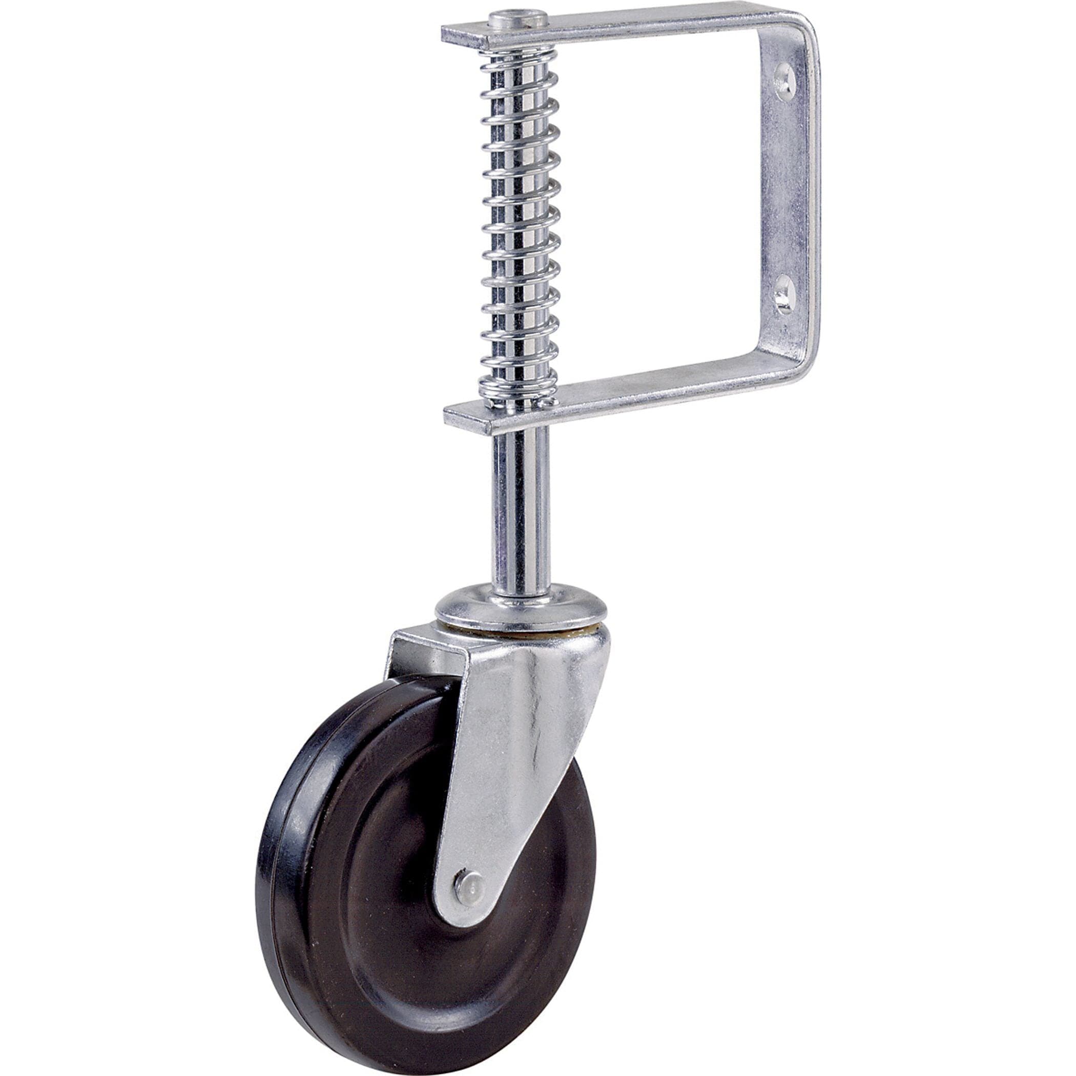 Shepherd Hardware Rubber Swivel Gate Caster with Spring Loaded Bracket, 125-lb Capacity, Black, 4-in
